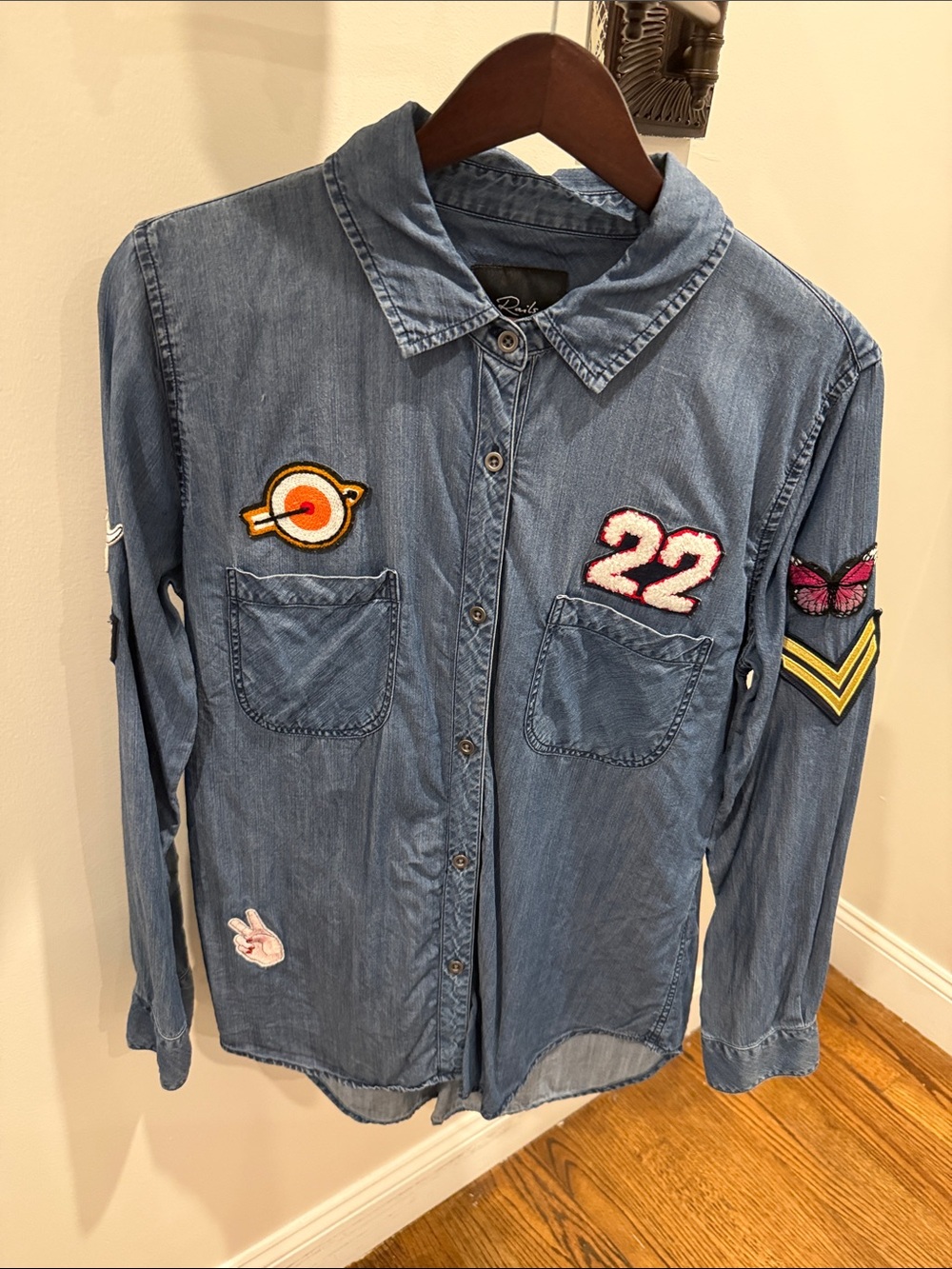 Rails Denim Button-Up Shirt with Embroidered Patches - Blue